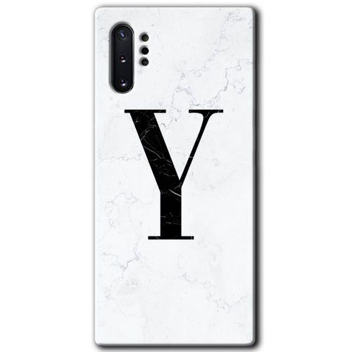 MRCİLETİSİM MRCİLETİSİM Samsung Galaxy Note 10 Plus Kılıf HD Desen Baskılı Arka Kapak + Temperli Cam - Beyaz Mermer Y Harfi