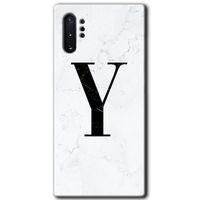 MRCİLETİSİM MRCİLETİSİM Samsung Galaxy Note 10 Plus Kılıf HD Desen Baskılı Arka Kapak + Temperli Cam - Beyaz Mermer Y Harfi