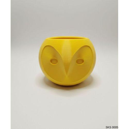 Sarı Baykuş Figürlü Mini Dekoratif Saksı 6 Cm Masaüstü Ofis Dekoru