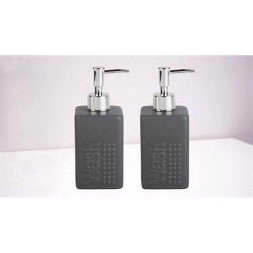 Banyo Seti Seramik Sıvı Sabunluk 2 Adet Koyu Bej Modern 7X7X17Cm 300Ml