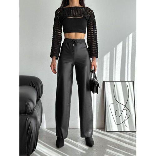 Yüksek Bel Geniş Paça Içi şardonlu Deri Pantolon.