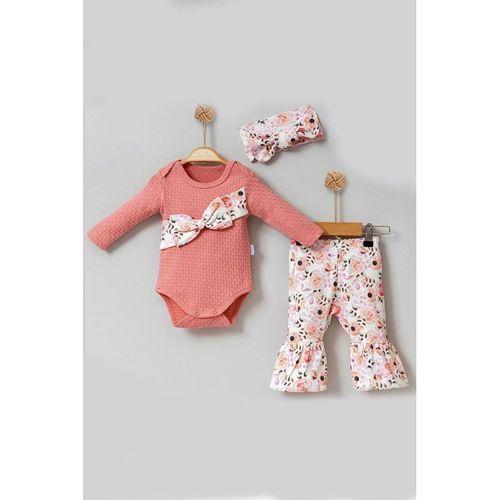 Çiçek Desenli Fiyonklu 3'lü Kız Bebek Takım