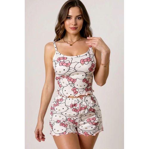 Hello Kitty Baskılı Askılı Şortlu Pijama Takımı