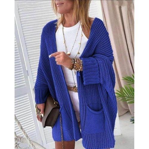 Kadın Oversize Kalıp Cep Detay Salaş Triko Hırka