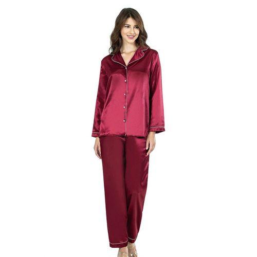 Bordo İkili Saten Gecelik Pijama Takımı 7647