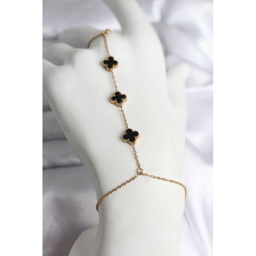 316L Çelik Gold Renk Siyah Yonca Model Kadın Şahmeran