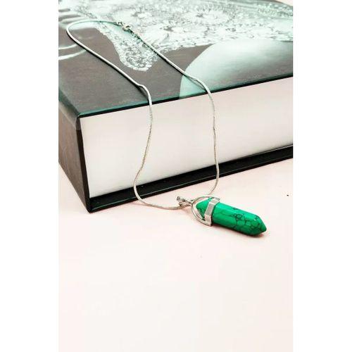 Krizopraz Doğal Taşı Zincirli El Yapımı Tasarımlı Kolye Uç: 3,5 cm Zincir: 20 cm Kutulu