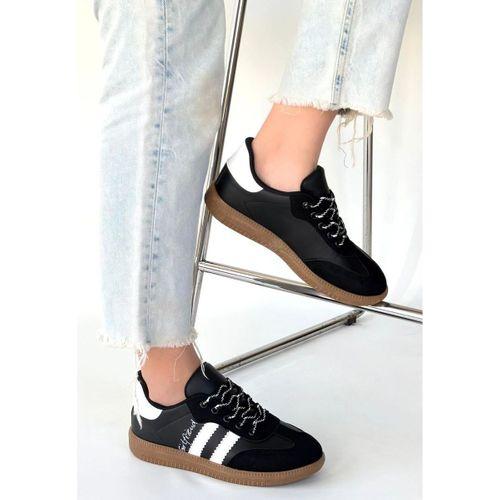 Zerti Siyah Cilt Bağcıklı Spor Ayakkabı