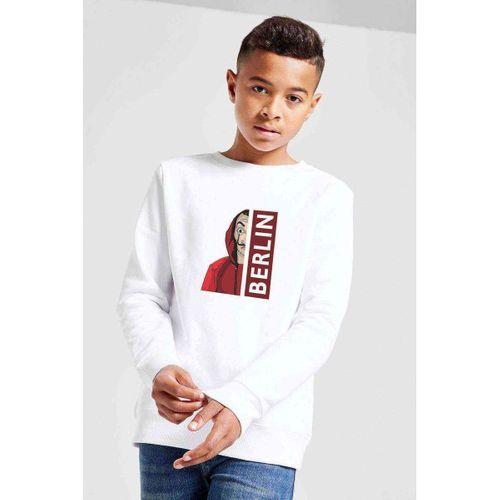 La Case De Papel Berlin Baskılı Unisex Çocuk Beyaz Sweatshirt