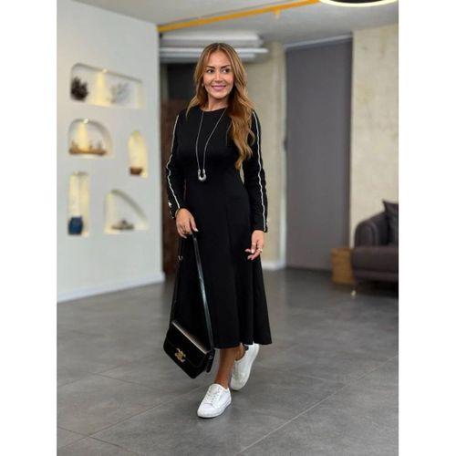Kadın Uzun Kollu Bisiklet Yaka Midi Modal Elbise