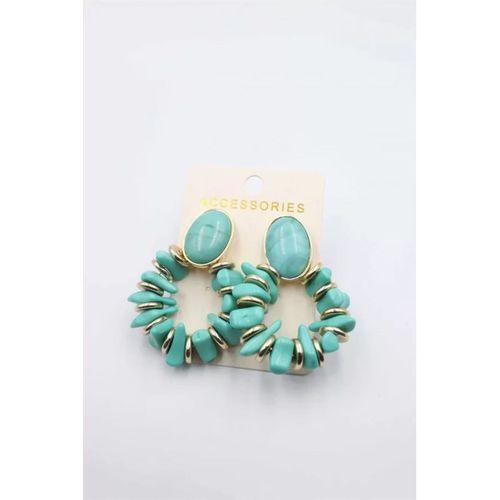 Taşlı Halkalı Küpe - Turkuaz