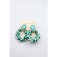 Taşlı Halkalı Küpe - Turkuaz