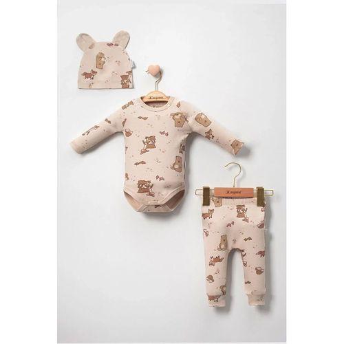 Karaca Desenli % 100 Pamuk 3'lü Şapkalı Erkek Bebek Takım