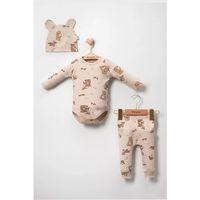 Karaca Desenli % 100 Pamuk 3'lü Şapkalı Erkek Bebek Takım