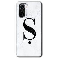 MRCİLETİSİM Xiaomi Redmi Mi11i Kılıf HD Desen Baskılı Arka Kapak + Temperli Cam - Beyaz Mermer Desenli Ş Harfi
