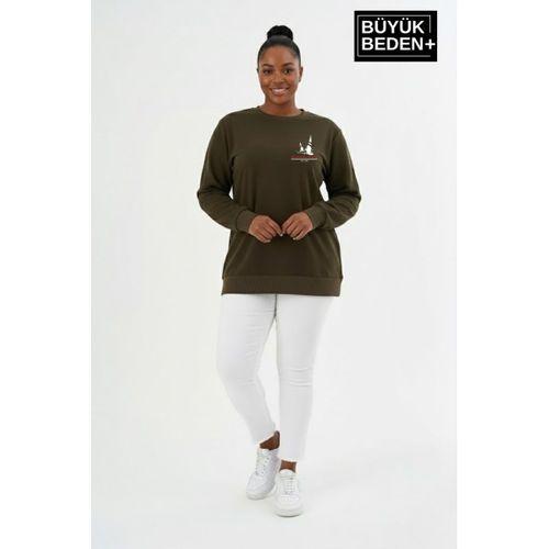 Kadın Büyük Beden Yelken Baskılı Bisiklet Yaka Sweatshirt SPR26BSWK956-11