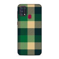 Samsung Galaxy M31 Kılıf Retro Kumas Yesil Arka Kapak Silikon Koruma Full Koruyucu