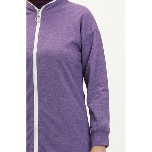 Bisiklet Yaka Fermuarlı Uzun Tunik Sade Basic Spor Takımı - 03044.207 - Koyu Lila