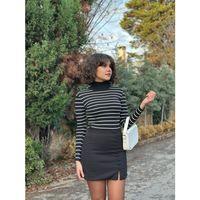 Kadın çizgili Kaşkorse Kumaş Tam Balıkçı Bluz