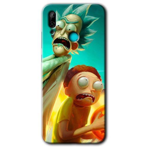 MRCİLETİSİM Huawei P smart 2019 Kılıf HD Desen Baskılı Arka Kapak + Temperli Cam - Rick Morty