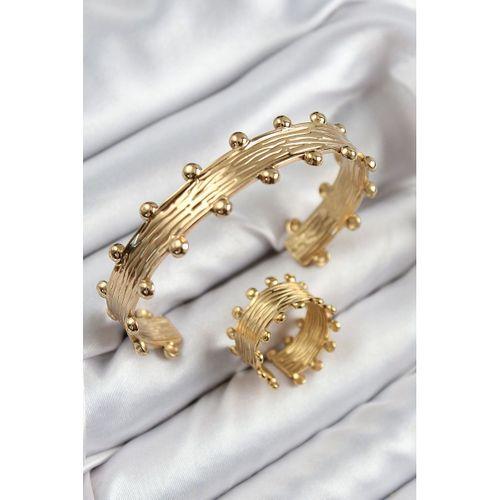 Pirinç Topcuk Model Gold Renk Bileklik Yüzük Set