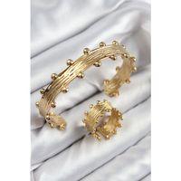 Pirinç Topcuk Model Gold Renk Bileklik Yüzük Set