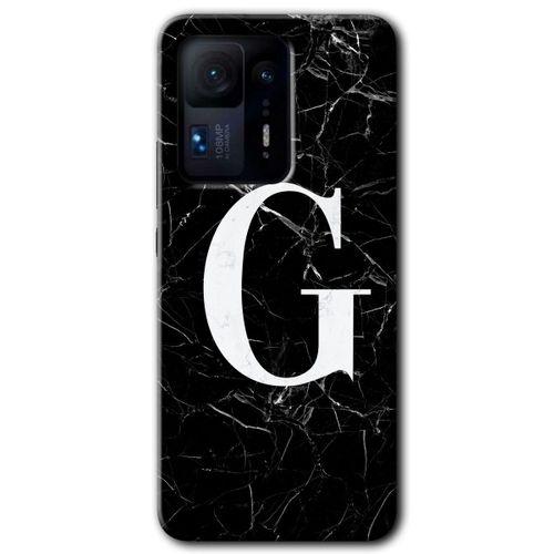 Mi Mix 4 Kılıf HD Desen Baskılı Arka Kapak - Siyah Mermer Desenli G Harfi + Kırılmaz Cam
