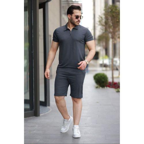 Erkek Yakalı Fermuarlı T-shirt şort Ikili Takım