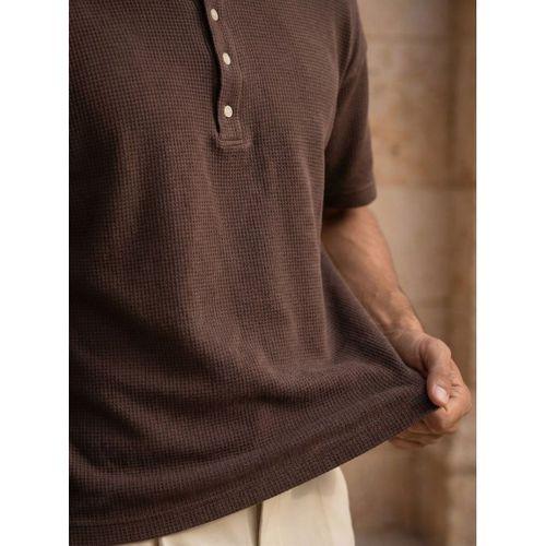 Roth Relaxed Fit Günlük Henley Yaka Waffle Kumaş Yazlık Kısa Kollu T-Shirt - Vizon