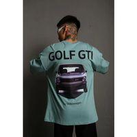 Erkek Oversize Baskılı Tişört – Golf GTI Retro Araba Desenli, Ön - Arka Dijital Baskı, Sokak Modası Stil - Mint Yeşili
