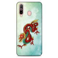 Samsung Galaxy A60 Kılıf Dragons (25) Antişok Kapak Tatoo Sarı Kırmızı Ejderha