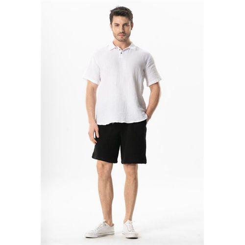 Beli Lastikli Rüzgar Kadın/Erkek Unisex Müslin Yazlık Şort Siyah Syh