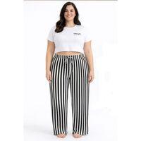 Viskon Pamuklu Kadın Büyük Beden Siyah Çizgili Pijama Pantolon - MGB001 - Mudanis