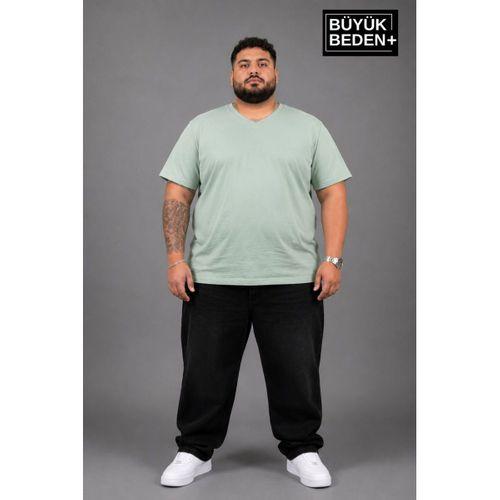 Süperlife Büyük Beden Erkek V Yaka Pamuklu Basic Tişört Lacivert 3XL-6XL SPR26BTS509
