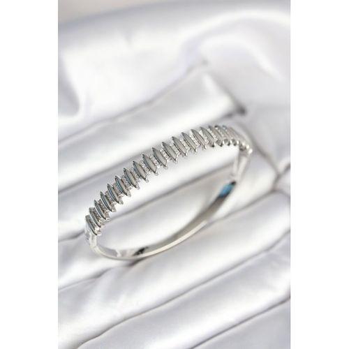 Gümüş Renk Zirkon Taşlı Pirinç Kadın Kelepçe