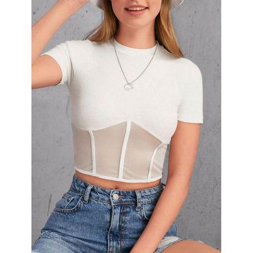 Kadın Transparan Detay Kısa Kol Kaşkorse Bluz