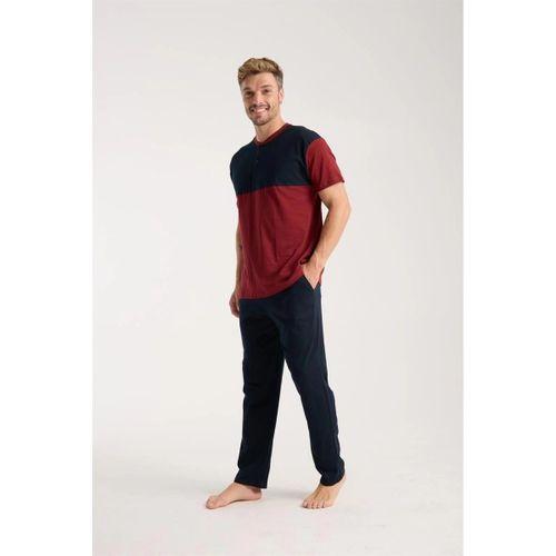 Erkek Bordo Düğmeli Yaka Kısa Kol Pijama Takımı