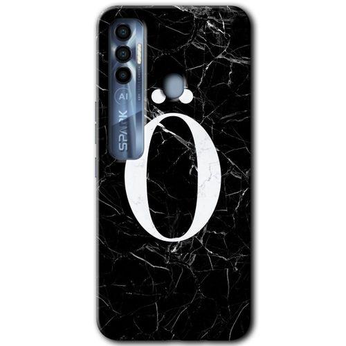 MRCİLETİSİM Tecno Spark 7 Pro Kılıf HD Desen Baskılı Arka Kapak+Temperli Cam - Siyah Mermer Desenli Ö Harfi
