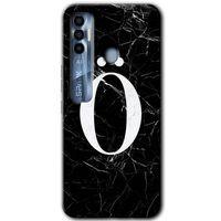 MRCİLETİSİM Tecno Spark 7 Pro Kılıf HD Desen Baskılı Arka Kapak+Temperli Cam - Siyah Mermer Desenli Ö Harfi