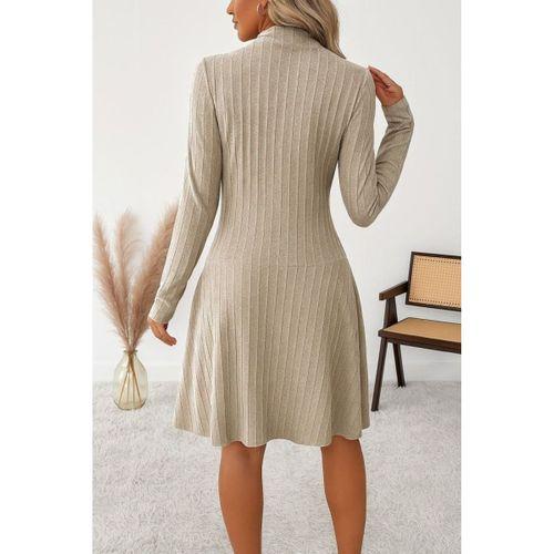 Kadın Uzun Kollu önden Fermuarlı Pileli şardonlu Kaşkorse Mini Elbise