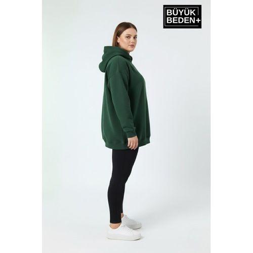 Kadın Büyük Beden İnce Kapşonlu Kollar Ve Etek Ribanalı Swatshırt SPR26BSWK957