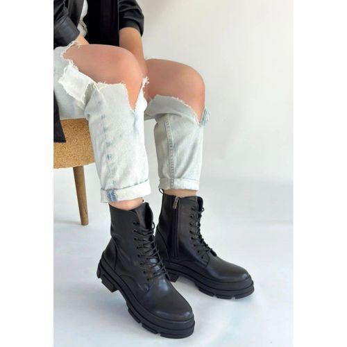 Allex Siyah Cilt Bağcıklı Bot