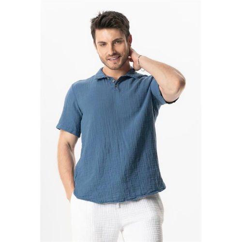 Kısa Kol Polo Yaka Müslin Yazlık Tshirt İndigo indg