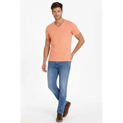 Erkek T-Shirt V Yaka Slim Fit Dar Kesim Likralı Tişört Günlük Basic Body - Toz Pembe