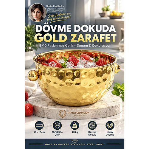 Gold Çelik Dövme Model Mutfak ve Dekorasyon Kasesi 21x12 cm 18/10 SUS 304 Paslanmaz Çelik 723762