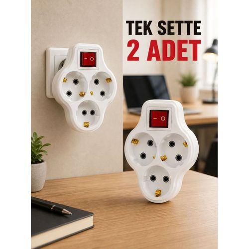 2’li Set Anahtarlı 3’lü Priz Çoğaltıcı Direkt Prize Takılan Kablosuz Çoklayıcı