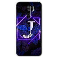 Xiaomi Redmi 9 HD Baskılı Kılıf + 9D Tam Ekran Koruyucu - Dark Neon Yaprak J Harfi