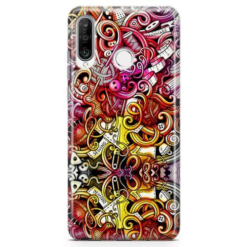 Huawei P30 Lite Kılıf Örgücü Doodle Arka Kapak Koruma Desenli Full Koruyucu
