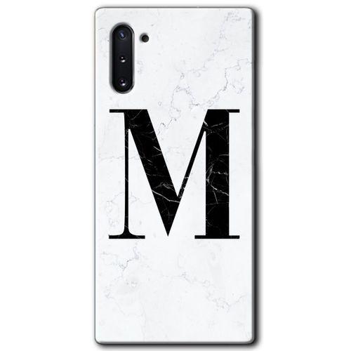 Potkal Hediye Fabrikası Samsung Galaxy Note 10 Kılıf HD Desen Baskılı Arka Kapak - Beyaz Mermer Desenli M Harfi