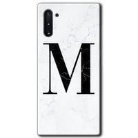 Potkal Hediye Fabrikası Samsung Galaxy Note 10 Kılıf HD Desen Baskılı Arka Kapak - Beyaz Mermer Desenli M Harfi